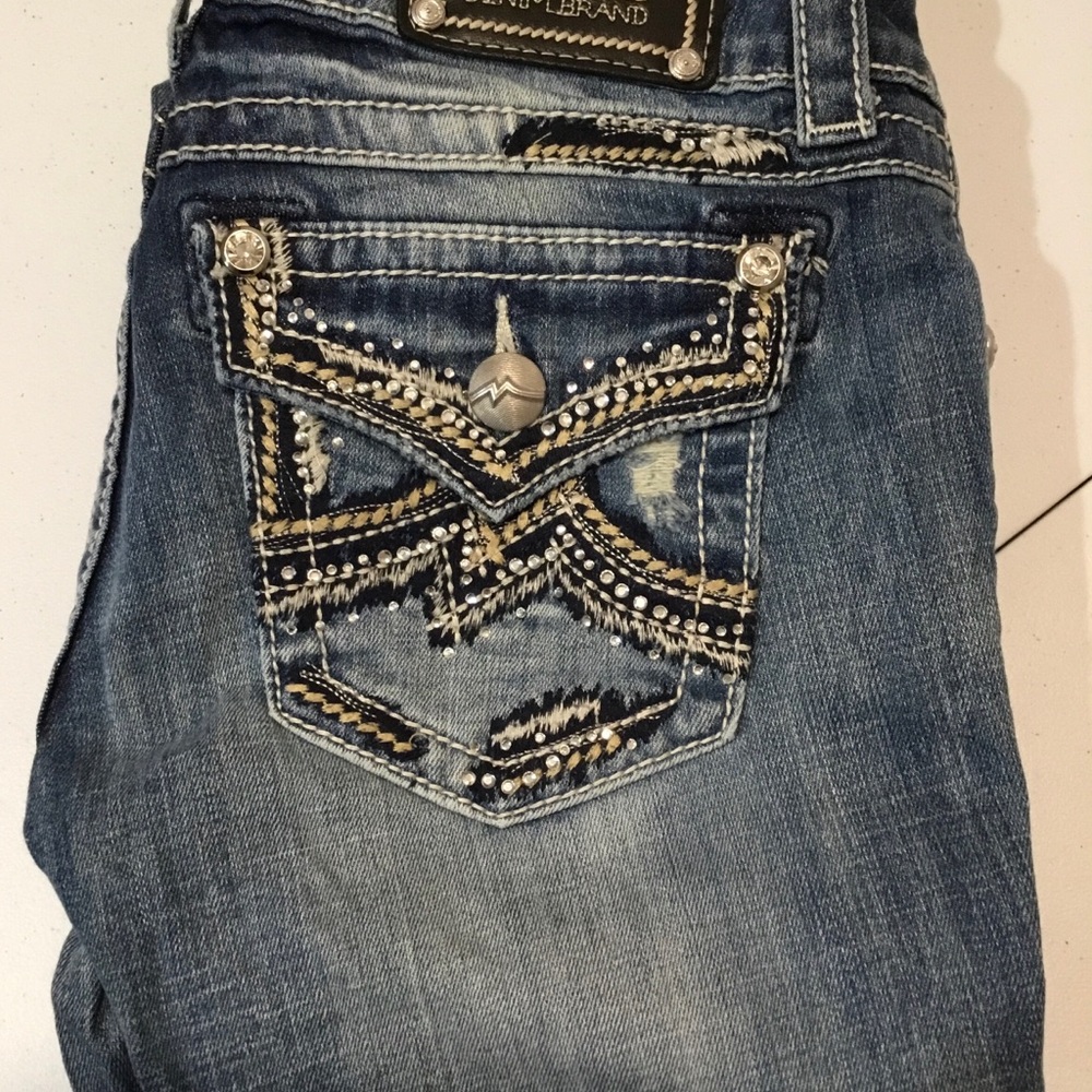Embellished Blue Womens Jeans with Decorative Back Pocket